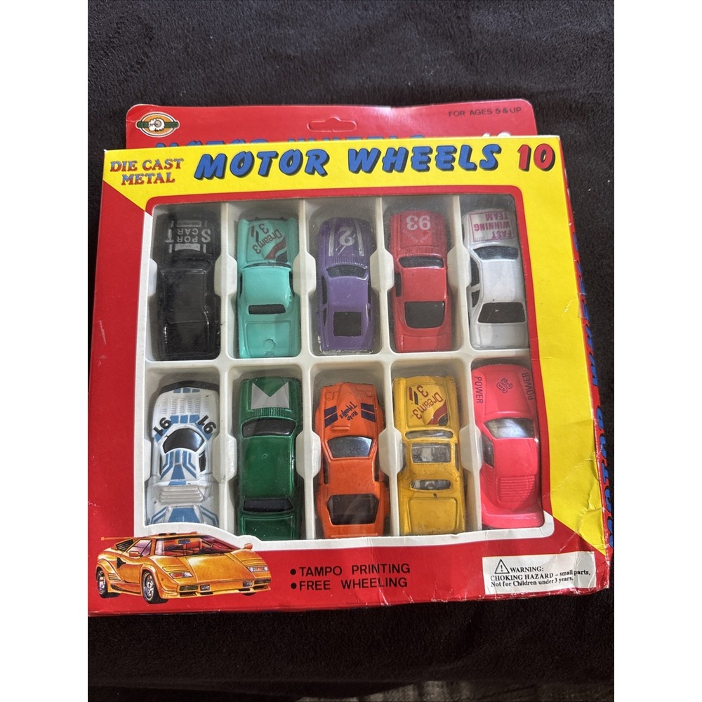 Vtg Motor Wheels 10- Die Cast Metal-Tampo Printing‎ J.E Toys VTG BNIP Rare 1:64